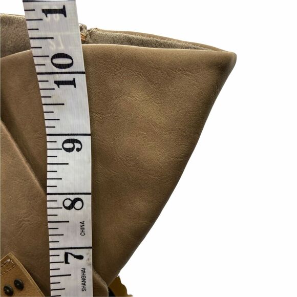 Blowfish Biker Steampunk Boots Buckle Tan Faux Leather Round Toe Mid Calf SZ 6.5 - Picture 11 of 16